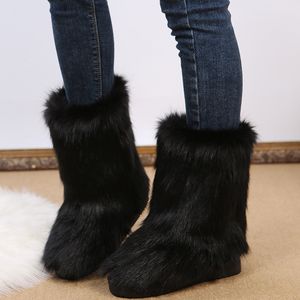 Haarige Schneestiefel Damen Winter neue Nachahmung Fuchswolle mittlere Baumwollstiefel Europäischer und amerikanischer Außenhandel große Baumwollschuhe Größe 36-41