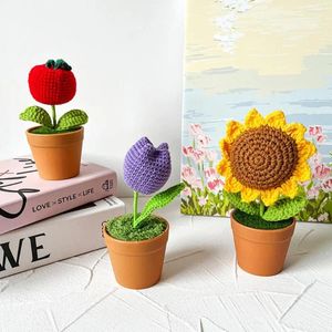 Decorative Flowers Woven Bouquet Novel Cute Multi-styles Knitting Flower Desktop Decoration Living Room Supplies