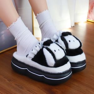 Women cotton slippers color matching base blue Thick bottom soft wear-resistant winter indoor home comfort Puppy decoration warm non-slip cotton slippers