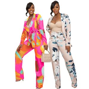 Print Suits Casual Blazers Set Women Two Piece Outfits Daily Work Set Wears Free Ship
