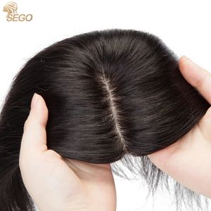 Spitzenperücken SEGO 10x12cm Seidenbasis 2 5x9cm Haaraufsätze 100 menschliche Teile für Frauen Haarteil 4 Clips In 231024