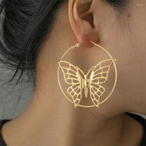 Kolczyki Dangle Retro puste motyl metalowy metalowy metalowy koło moda prosta uszy obręczy biżuteria