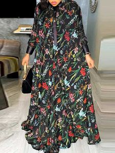 Plus Size Kleider VONDA Plus Size Bohemian Kleid Robe Frauen Langarm Floral Bedrucktes Hemd Maxi Sommerkleid 2023 Herbst Revers Knopf Party Vestidos T231024