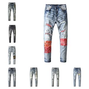 Оптово-Мужские рваные узкие прямые тонкие эластичные джинсовые брюки с байкерскими джинсами Длинные брюки Стильные прямые облегающие джинсы28-40