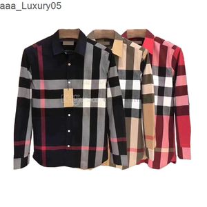 Mens Casual Designer Geometric Plaid Fashion Long Sleeve Polo Neck Shirt Single Burberriness Burbreries Burberrries Burberies Burrberries YE