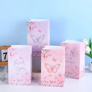 Present Wrap 13x8x22cm Pink Butterfly Print Paper Bag 25st/Set Romantic Creative Holiday Packaging Boxes Party Favors Handbag