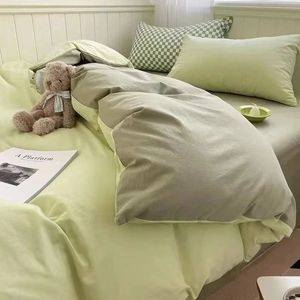 Bedding sets Cream Green Matcha Solid Color Set Girls Boys Double Size Flat Sheet Duvet Cover Pillowcase Bed Linen Home Textile 231023