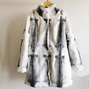 New Style Women Fashion Real Rabbit Fur Coat Mandarin Collar Natural Fur Jacket Long Customize Female Dropshipping Overcoat