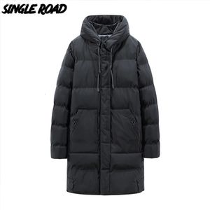 Mens Down Parkas Single Road Long Winter Jacket med päls inuti varm huva koreansk mode vadderade kappa avslappnade jackor för män 231024