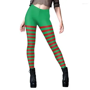 Mulheres Leggings Mulheres Slim Fit Calças Esportivas Natal Imprimir Vermelho Verde Stripe Apertado Yoga Lady Sexy Girl Ropa de Mujer Gym Kit para