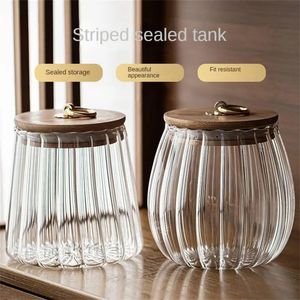 Food Savers Storage Containers Container Kitchen Bottles Jar Glass Airtight Canister Grains Tea Coffee Beans Candy Jars Wood Lid 231023