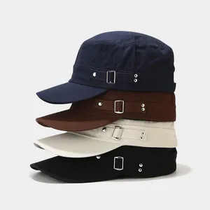 Ball Caps Men Washed Cotton Flat Top Hat Casual Adjustable Army Cap Cadet Hats Spring Four Seasons Sun Outdoor Sunscreen