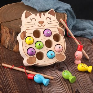 Baby Bath Toys Early Educational Learning Toys Wooden Pretend Cats Fishing Magnetic Board Game Interactive Children Toy Christmas Gift 231024