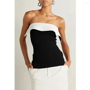 Women's T Shirts 23 Spring Modern Elegant Black And White Ruffle Slim Stretch Knit Sheath Dress Tops