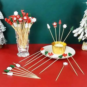 Forks 100Pcs/set Disposable Christmas Fruit Sticks Bamboo Not Easy To Break Skewer Fork Smooth Surface Toothpicks Cake