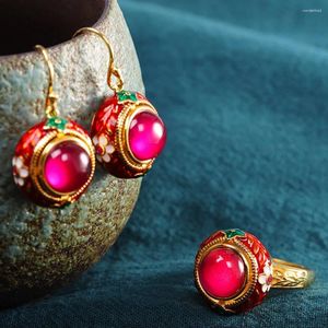 Pierścionki klastra w stylu etnicznym damskie bransoletka s925 czysto srebrna biżuteria Emalia Czerwony Pierścień Corundum dla kobiety