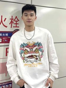 メンズTシャツチャイナシックスタイルコットン長いスリーブTシャツ秋のハラジュクレトロルーズゆるい特大のファッションカープル服のストリート