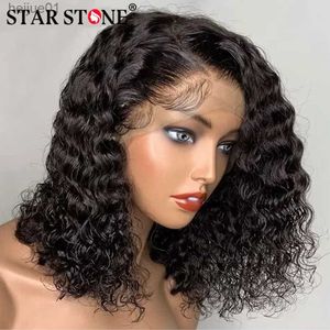 Syntetiska peruker djup våg bob peruk t partlace frontala peruk mänskligt hår naturligt hårfäste peruansk remy curly short bob spets peruk förplucked baby Hairl231024