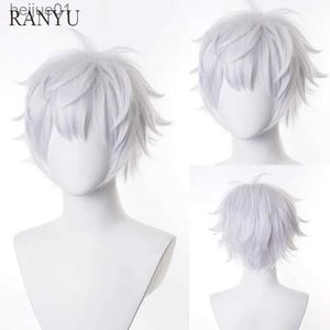 Synthetische Perücken RANYU Weiße Männer Perücke Kurze Gerade Synthetische Anime Haar Hochtemperaturfaser für Cosplay PartyL231024