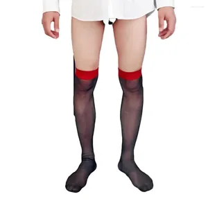 Skarpetki męskie seksowne jedwabne pończochy mężczyźni Tłuste przezroczyste ultra cienkie bieliznę nad kolanem uda wysokie elastyczne oddychające rajstopy oddychające