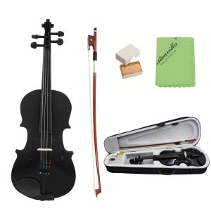 Violino acústico leve preto de tamanho completo 4/4 com caso resina de arco para iniciantes em violino