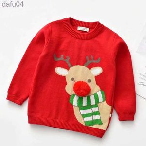 Sätter jul baby flickor pojkar stickade kläder baby flickor pojkar pullover tröja långärmade tecknad tryck nyår barn tröja231024