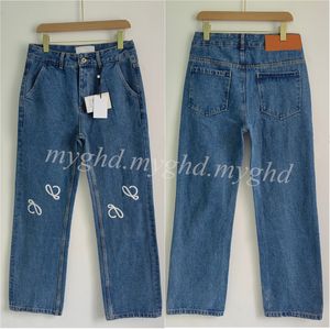 Damen-Jeans, Größe XS-5XL, Denim, bestickt, gerader Stil, Freizeithose 22102, mit Staub-Opp-Beutel