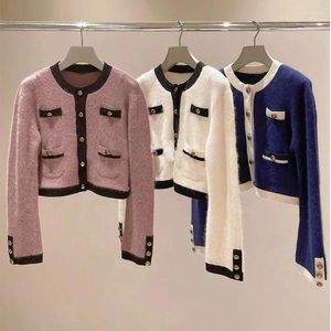 Women's Sweaters Fashion Metal Buckle Women Jackets Small Fragrance Color Matching Knit Cardigan 2023 Autumn Winter Japan Style Female Coat