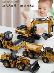 Andra leksaker 1/50 Skala Diecast Alloy Excavator Toy Car for Kids Boys Engineering Truck Tobil Toys Forklift Crane Dump Truck Children's Toys Giftl231024