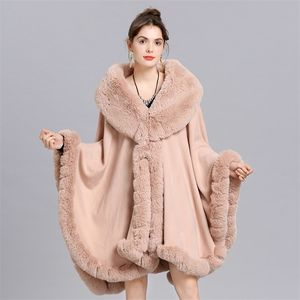 Frauen Cape 16 Farben Winter Streetwear Mantel Frauen Schwarz Faux Kaschmir Große Pendel Lange Poncho Cape String Kragen Pelz lose Schal Mantel 231023