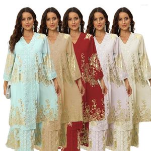 Etnische kleding Midden-Oosten Mode Dubai Moslimjurk Stempelen Afdrukken Lange mouwen Kant Applique Feestgewaad Saoedi-Arabië Vestidos