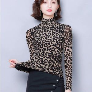 Camicette da donna Camicetta con stampa animalier Camicia da donna casual a maniche lunghe taglie forti Vintage collo alto lavoro d'ufficio Top primaverili leopardati