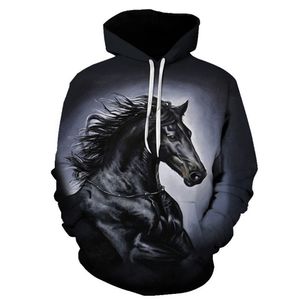 Moletom com capuz personalizado masculino, moletom com capuz cavalo escuro 3d digital impresso animal cavalo suéter casual masculino