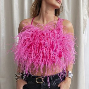 Women's Tanks Women's Boho Inspired Pink Feather Cocktail Top For Women Straps Sexy Cropped Tops Spring Summer Y2k Beach Party