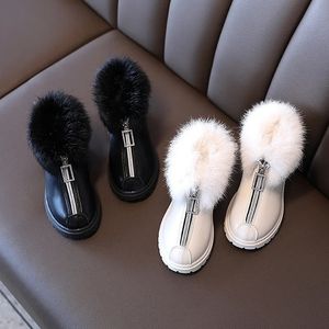 Stiefel Kinder Schuhe für Mädchen Kinder Mode Stiefel Koreanische Winter Plattform Stiefel Warme Leder Solide Schwarz Kleine Mädchen Schuhe 231023