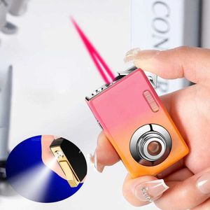 Lighters New Creative Camera Shape Metal Gradient Color Inflatable Lighter Windproof Red Flame LED Lighting Visible No GasWindow