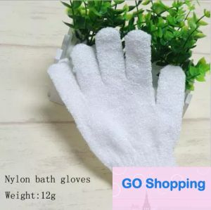 Rękawiczki do kąpieli w kąpieli oczyszczające rękawiczki prysznicowe Białe nylonowe złuszczająca rękawiczka do kąpieli pięć palców Paddy miękkie masaż do masaż