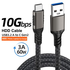 USB3.2 Gen2 10Gbps Cable USB A to Type C Cable 3A 60W QC3.0 Fast Charging for Macbook Samsung NVMe Hard Disk External Android Data Nylon Braid Cord