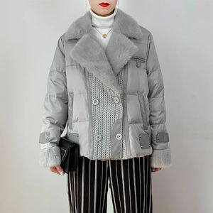 Mulheres para baixo parkas 2023 outono inverno casaco de pele mulheres natural branco ganso pena jaqueta real vison colarinho luxo outerwear feminino casacos 231023