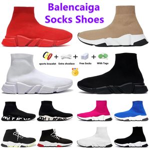 Original Sockenschuhe Herren Damen Speed Trainer Socken Boot Beige Triple Black Balencaiga Graffiti Laufschuh Marineblau Weiß Blau Rot Transparente Sohle Volt Schnürsneaker