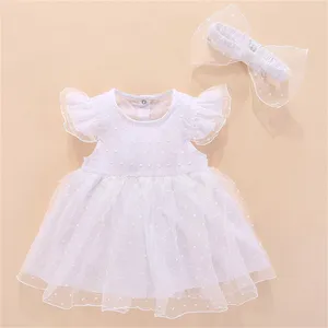 Flicka klänningar vit baby dop klänning prinsessan stil född flickor spädbarn bomull dop i 3 6 9 12 månader