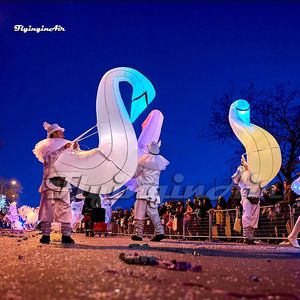 Concert Stage Performance Walking Inflatable White Swan Costume 2m Performance Props Lighting Blow Up Animal Mascot Suit For Parade Show