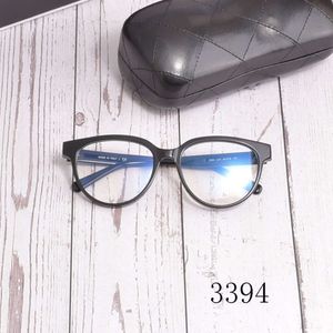 Kanaldesigner solglasögon toppkvalitet Fashion Luxury Original Glasögon Frame 3394 Plate Cat Eye Glasses Frame Myopia Flat Light Glasses