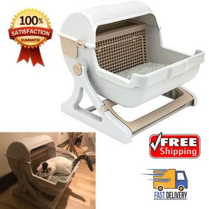 Altre forniture per gatti Lettiera per gatti semi-automatica per pulizia rapida per animali domestici Kit di toilette per gatti di lusso Lettiera per lettiera con sabbia Padelle per animali domestici Mascotte Gattino 231023