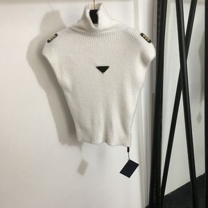 Soft Wool Sweaters Vests Girls Brand Knit Tops Luxury Shoulder Button Sweaters Sleeveless Personality Sweater Tees Clothing