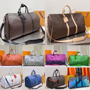 Keepall Bandouliere 45 50 55 Duffel Bag Tasarımcı Çiçek Tuval Deri Büyük Kapasite Kadın Erkek Açık Bagaj Tote Lüks Fermuar Kapatma Seyahat Omuz Çantası