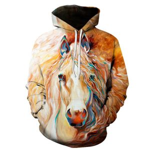 Bluzy z kapturem z kapturem Męskie bluzy z kapturem 3D Digital Printed Animal Malarstwo olejowe konia Men's Casual Pullover Sweter