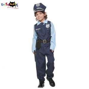 Cosplay EraSpooky Kids Police Officer Costume Boys American Sheriff Uniform Halloween Stage Performance Carnival Party Purim Fancy Dresscosplay