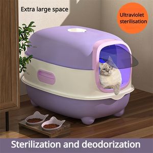 その他の猫のサプライ猫猫の猫のごみ箱大型サイズ完全囲まれたトイレの砂トレイ防止防止防止ベルト砂インテリジェン231023