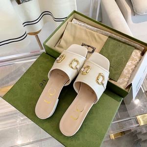 Hot luxury slipper designer woman shoe man sandal Horsebit Gold-toned leather Slipper high heel summer pool outside rubber sole confort flat slide